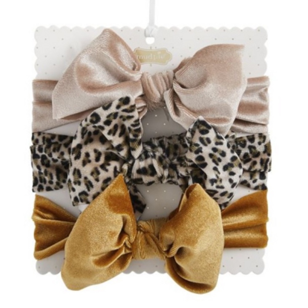Mud Pie Gold, Leopard, and Tan Bow Headband Trio